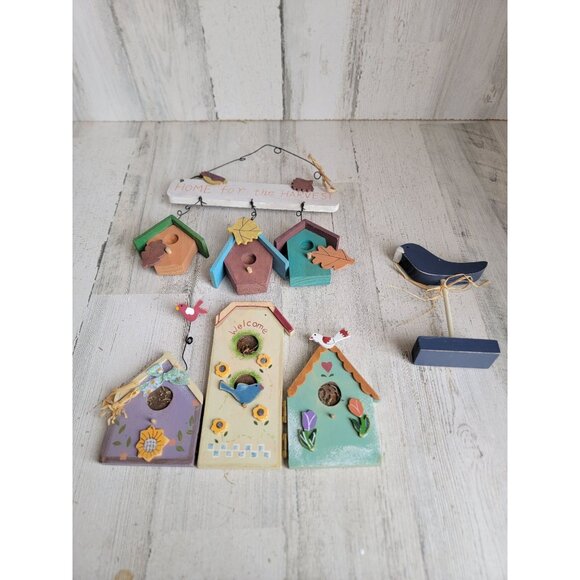 Wooden bird house vintage hanging spring set flower decor - Picture 1 of 8